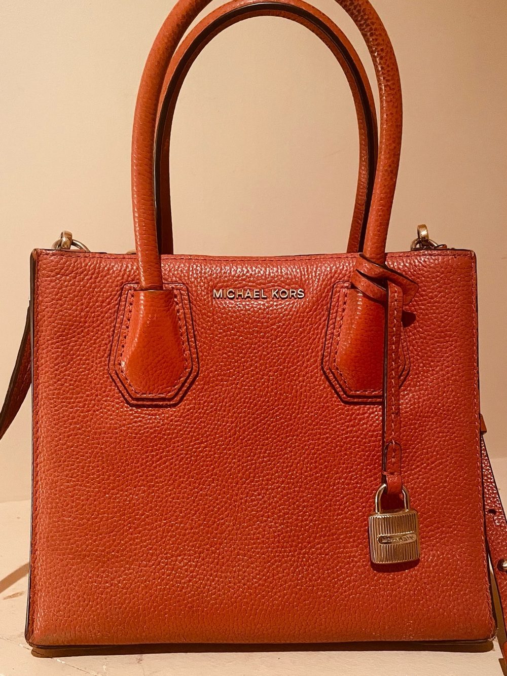 Michael Kors Pebbled Leather Satchel in Burnt Orange